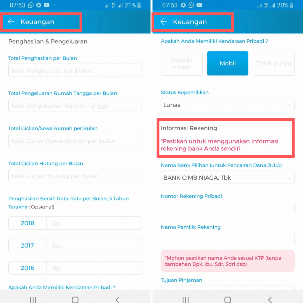 Data Keuangan, No Rekening Bank Aplikasi Julo Pinjaman Online