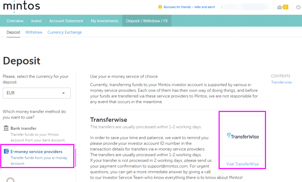 Deposit Uang P2P Mintos dengan TransferWise