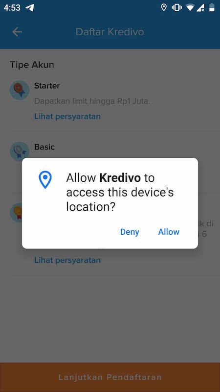 Permintaan Akses Lokasi dari Kredivo