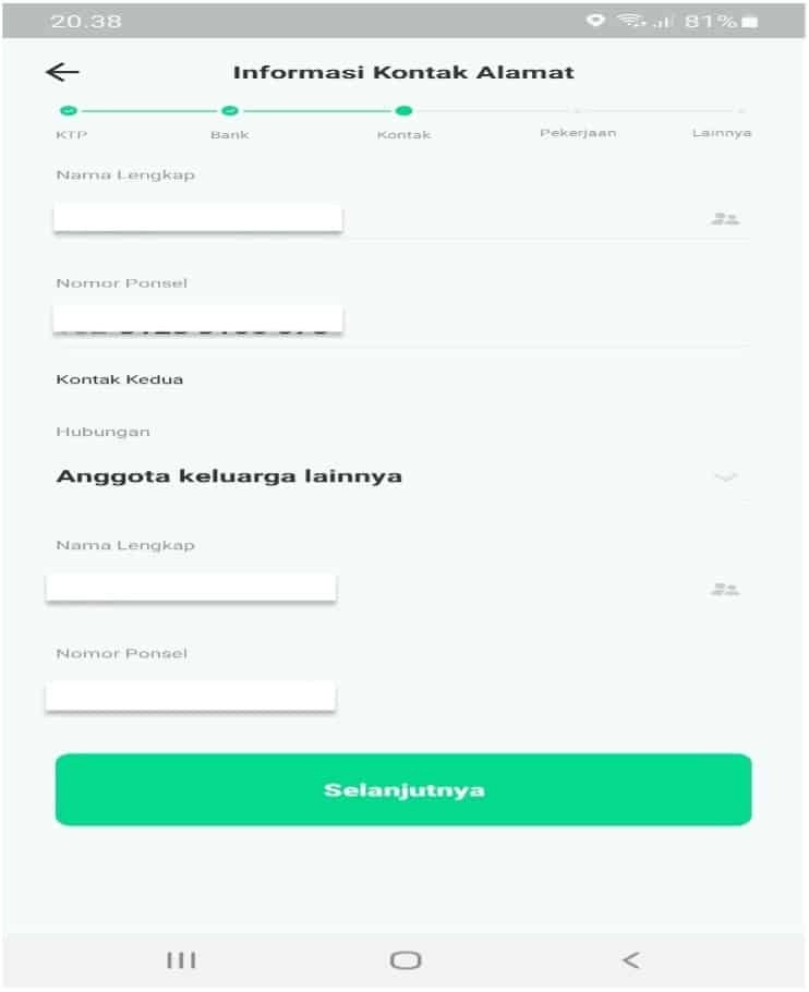 Data Kontak Aplikasi Easycash