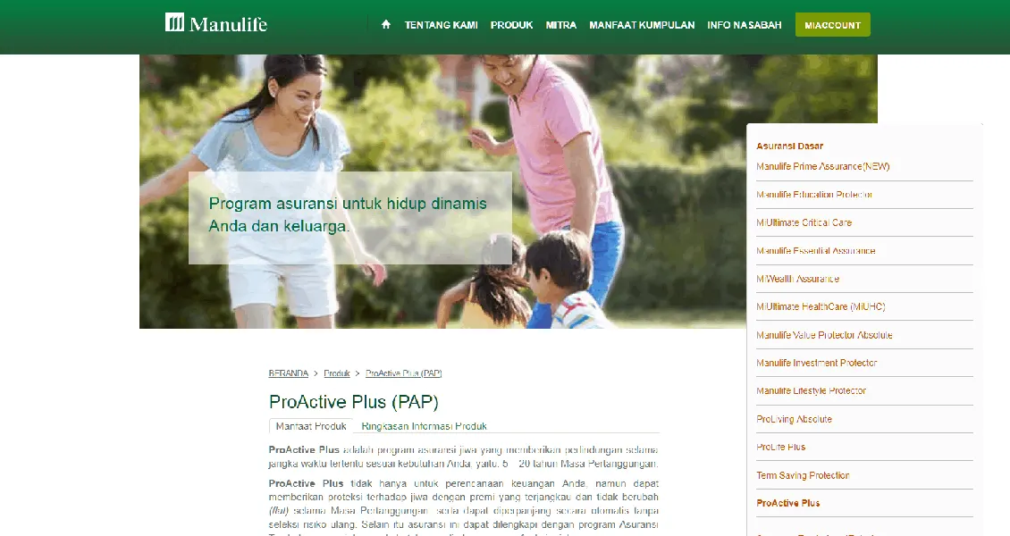 Manulife Asuransi Jiwa Pro Active Plus