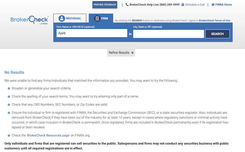 Hasil pengecekan Ajaib di BrokerCheck by Finra