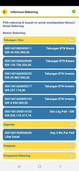 Informasi Rekening BTN Mobile Banking
