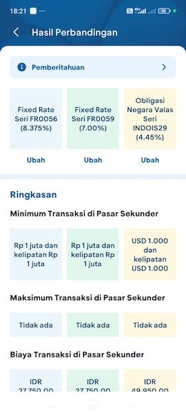 Perbandingan 3 Obligasi di aplikasi myBCA
