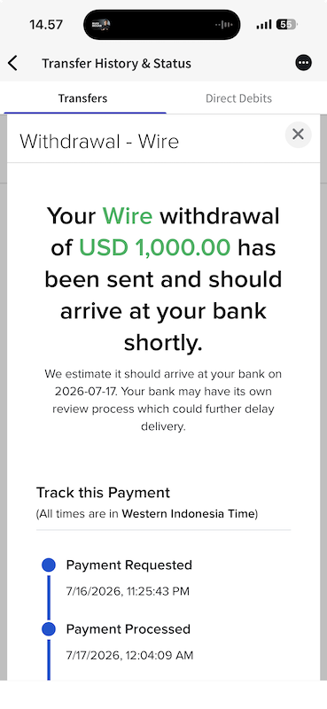 Perintah WD uang di broker IBKR ke rekening di Indonesia