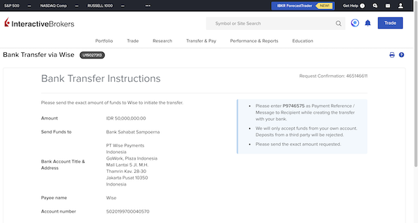 Rekening Transfer Deposit Interactive Brokers Saham USA