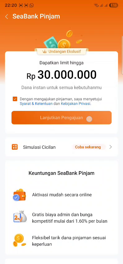 Tenor dan Plafon Seabank Pinjam