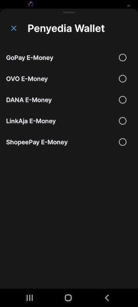 e-money seperti GoTo, DANA atau OVO, Shopee