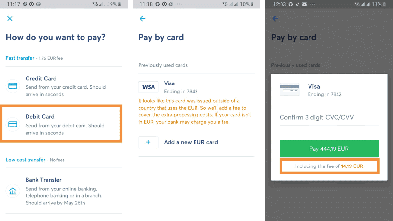 Pilih Transfer dengan Debit Card di TransferWise