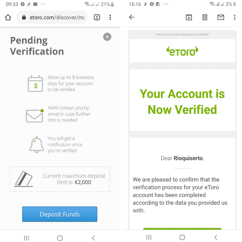 eToro verified