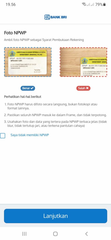 NPWP Buka Rekening ATM BRI Online