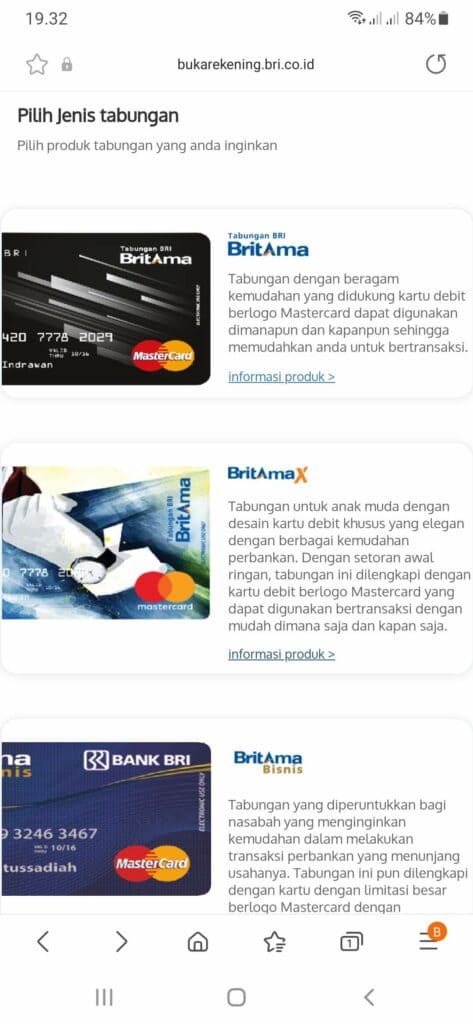 Pilih Kartu Debit Buka Rekening ATM BRI Online